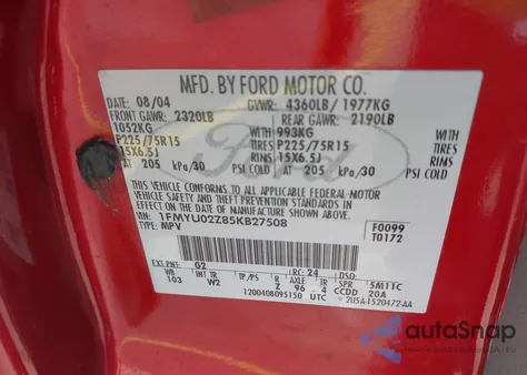 2005 Ford Escape Xls z USA, uszkodzony, nr VIN 1FMYU02Z85KB27508